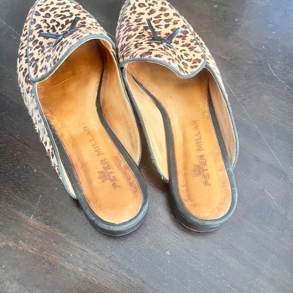 Peter Millar Leopard Calf Hair Slip On Slides Mules Flats Size 7.5 Bow Womens - Picture 5 of 7